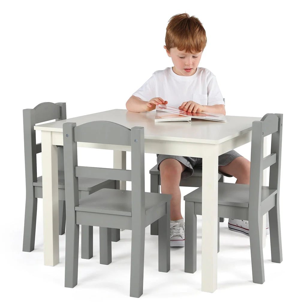 Springfield Kinder Houten Tafel Wit + 4 Stoelen Grijs