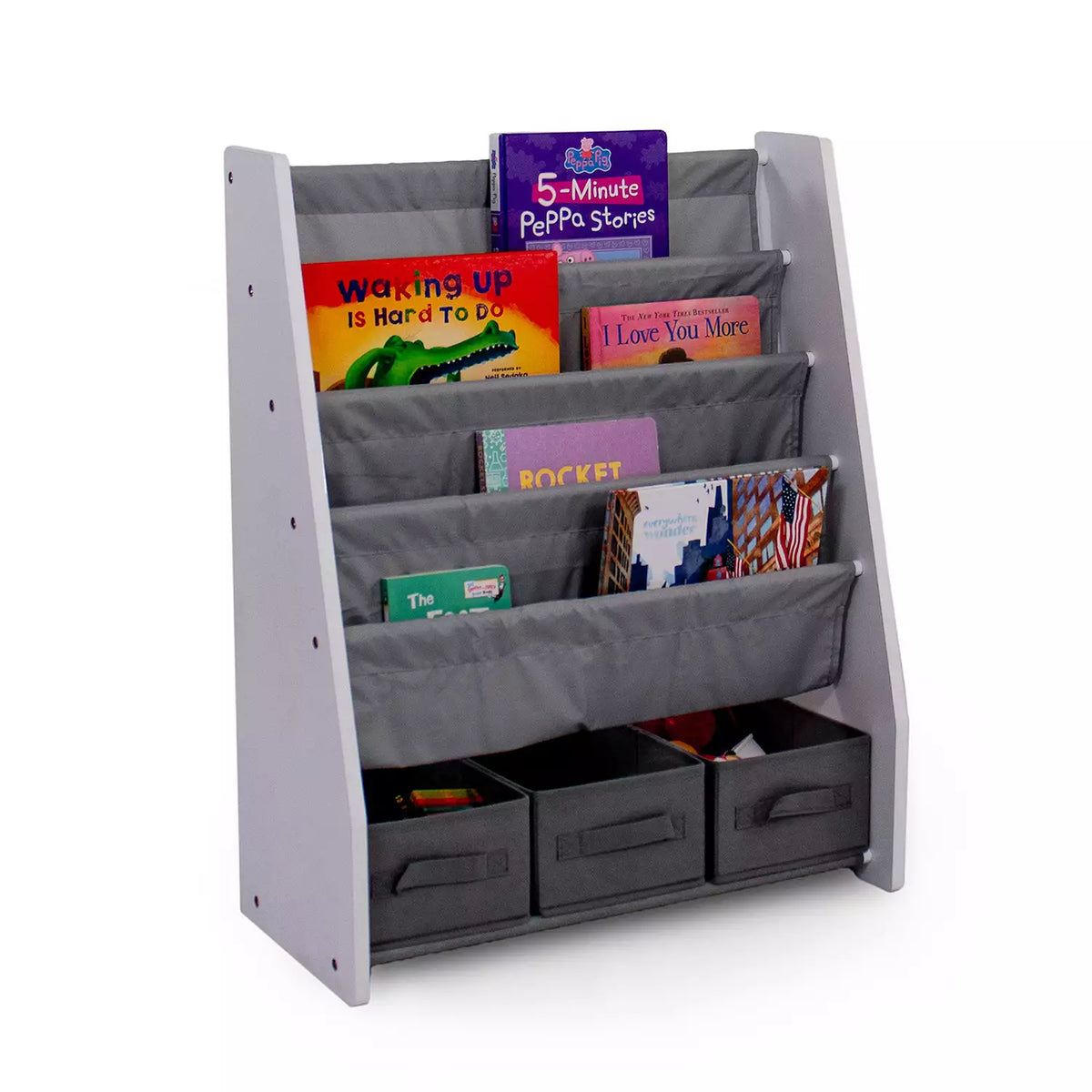 Springfield Kinderboekenkast 4 Etages met Stofbakken Grijs/Wit