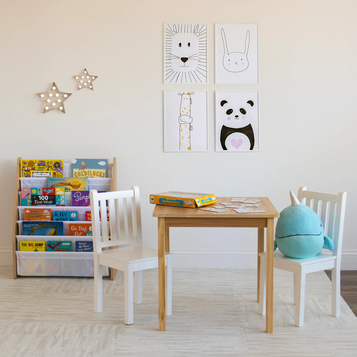Journey Kinder Houten Tafel + 2 Stoelen Set Vierkant Naturel/Wit