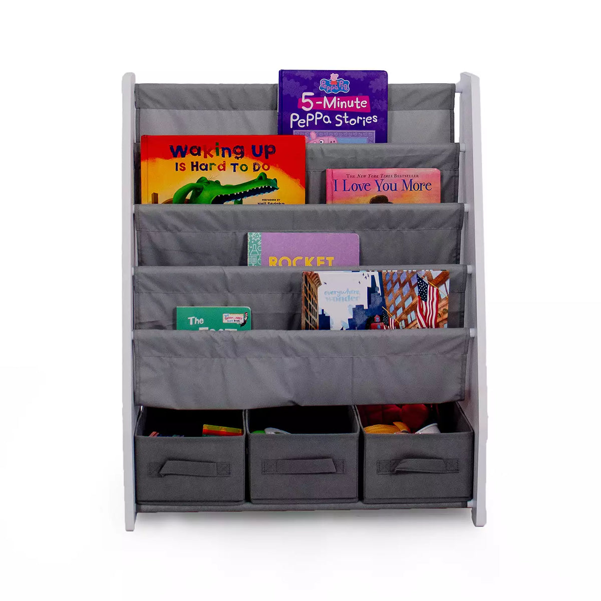 Springfield Kinderboekenkast 4 Etages met Stofbakken Grijs/Wit