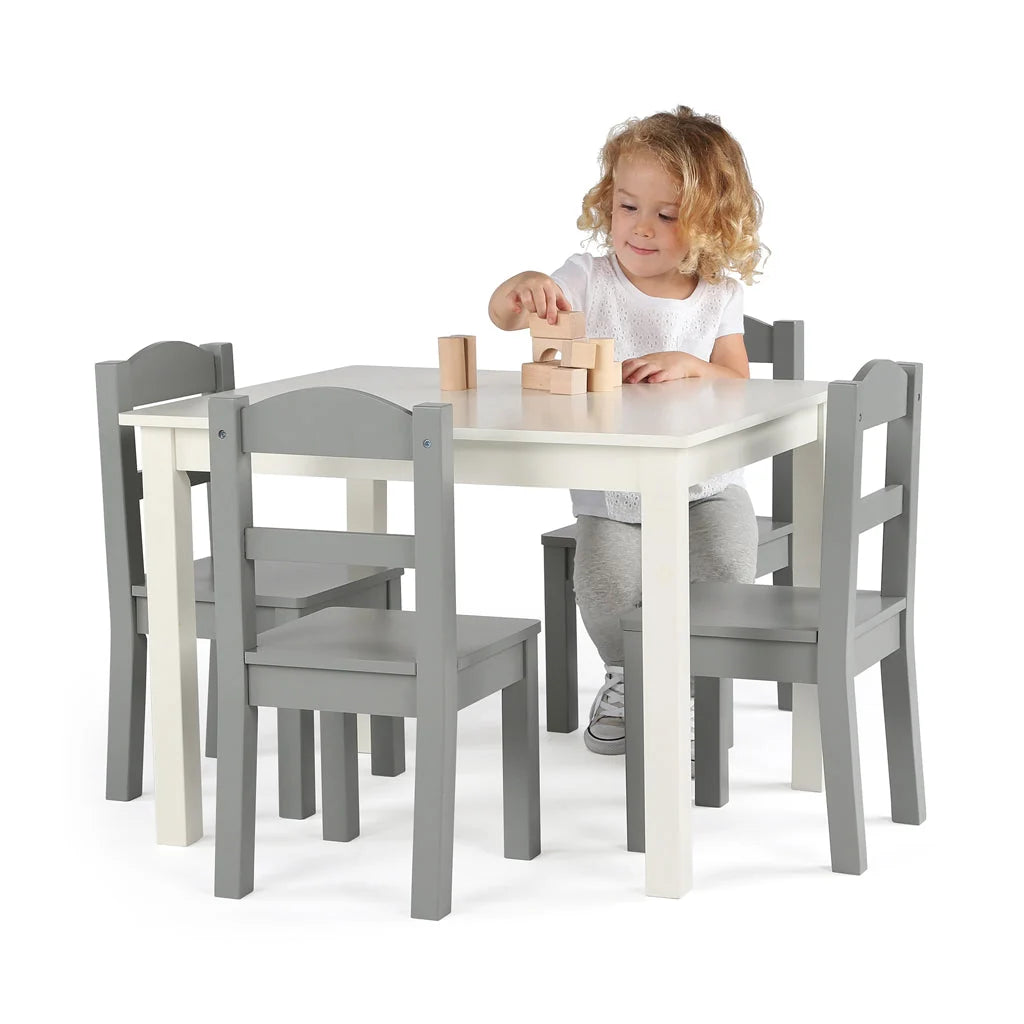 Springfield Kinder Houten Tafel Wit + 4 Stoelen Grijs