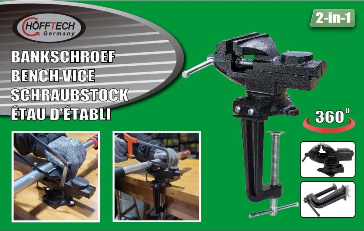 Hofftech Bankschroef - 2-in 1- 80 mm - 360 graden draaibaar