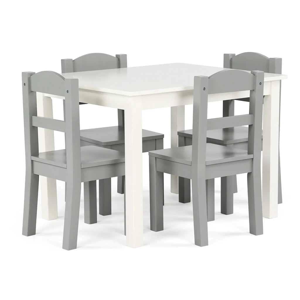 Springfield Kinder Houten Tafel Wit + 4 Stoelen Grijs
