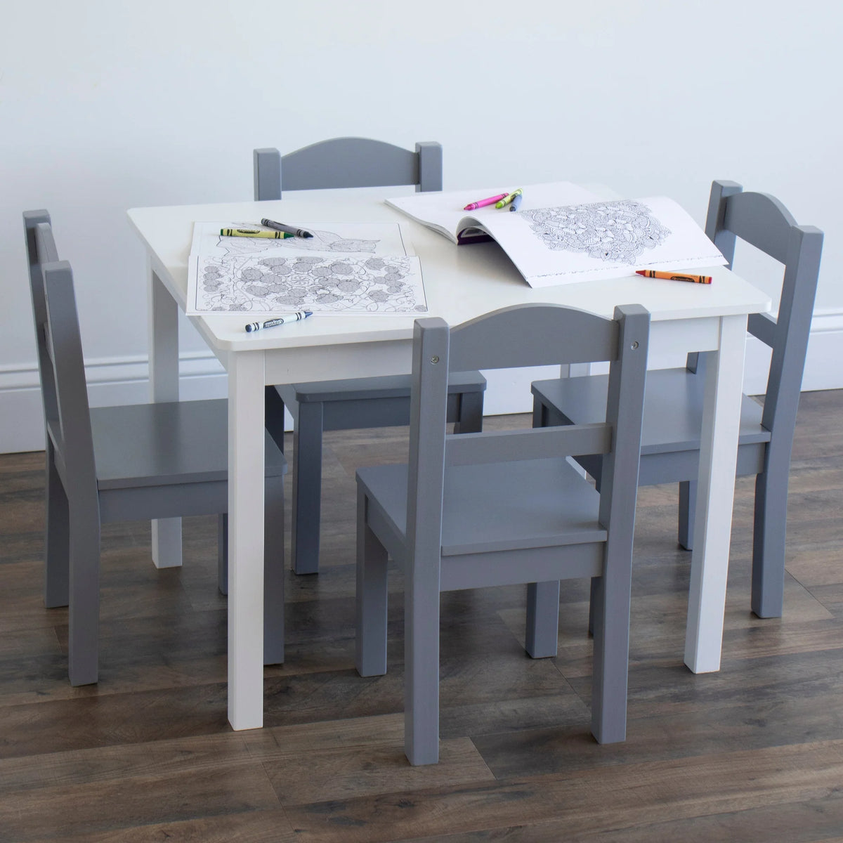 Springfield Kinder Houten Tafel Wit + 4 Stoelen Grijs