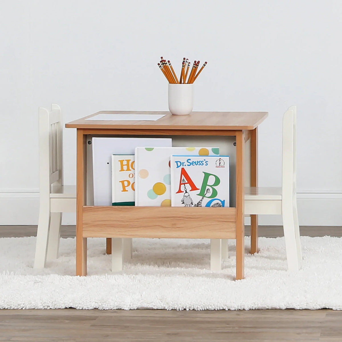 Journey Boekenrek Tafel + 2 Stoelen met Boekenopslag Naturel/Wit