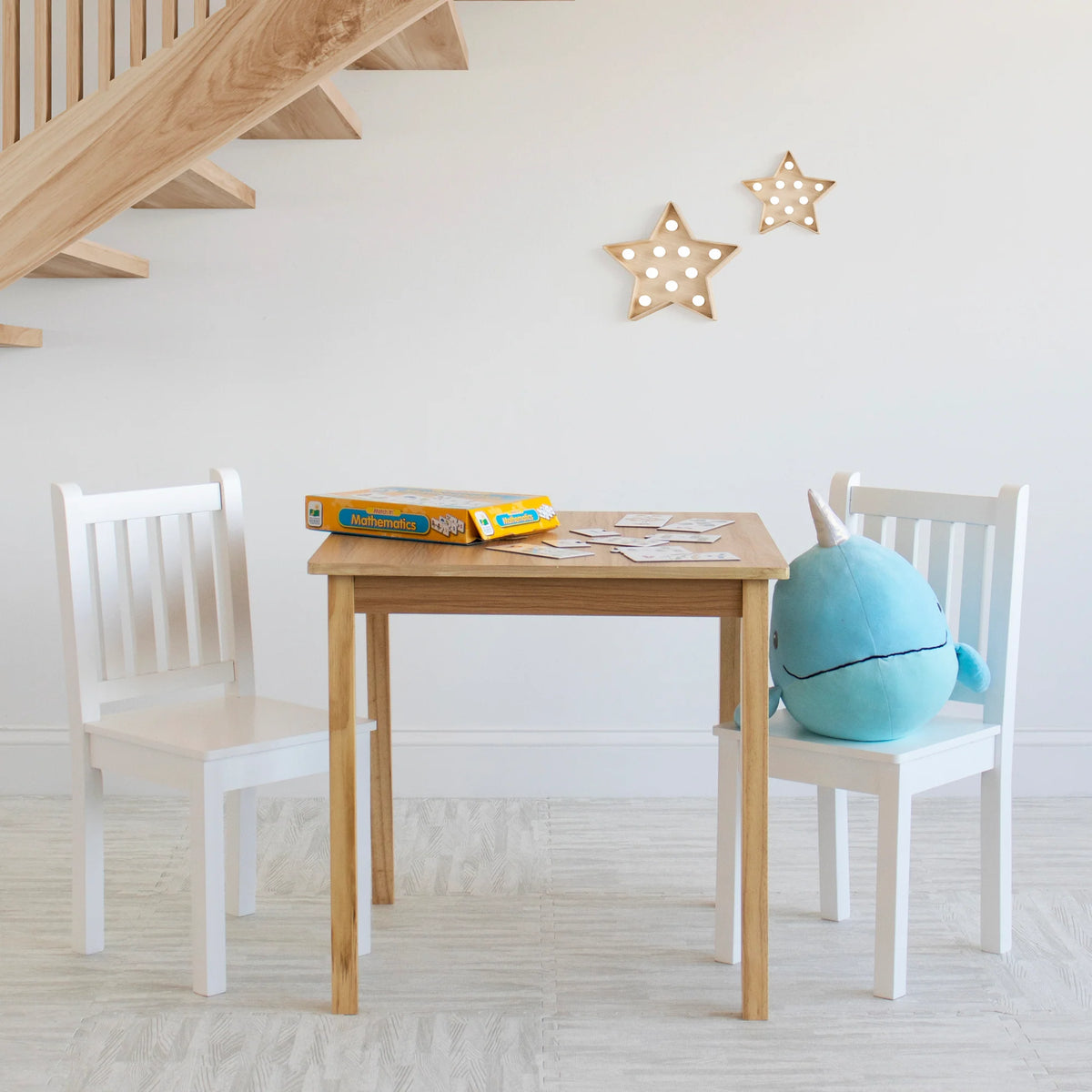 Journey Kinder Houten Tafel + 2 Stoelen Set Vierkant Naturel/Wit
