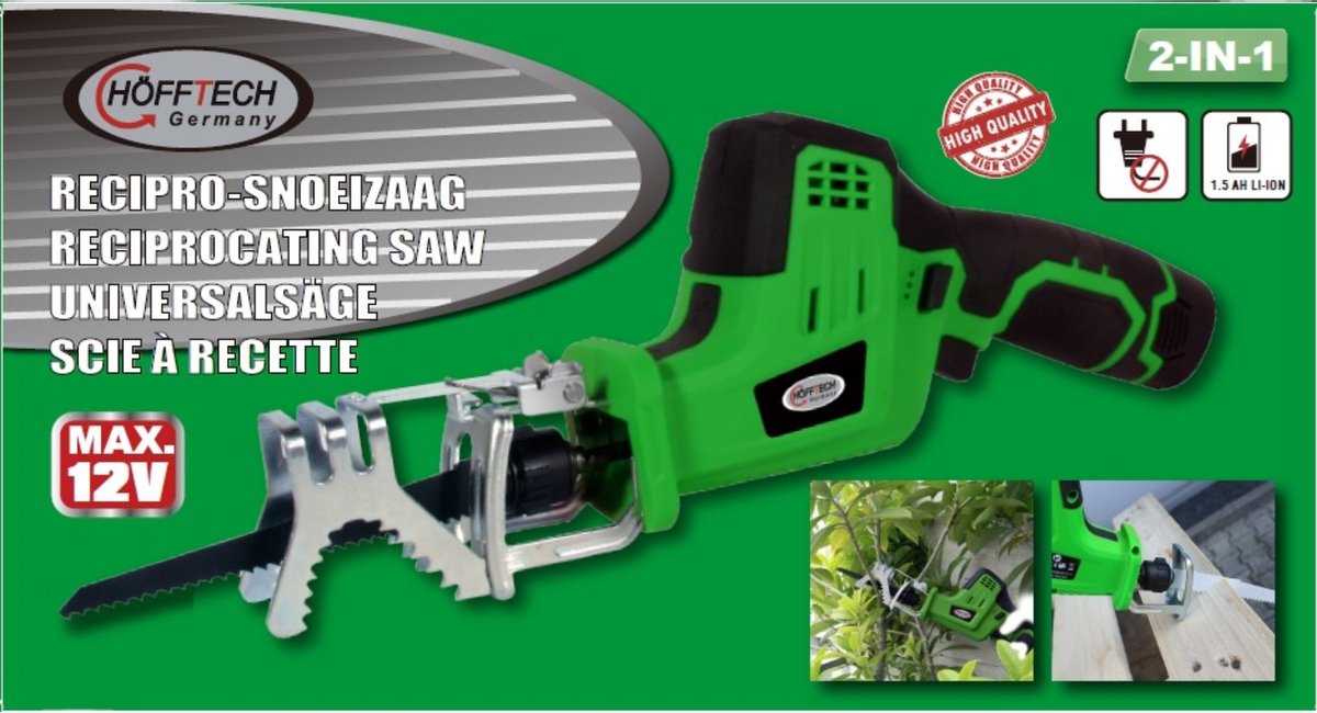 Hofftech Accu Reciprozaag/ Snoeizaag - 152 mm zaagblad - 12V - 1500mAh