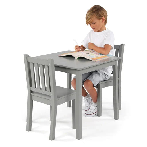 Explorer Kinder Houten Tafel + 2 Stoelen Set Grijs