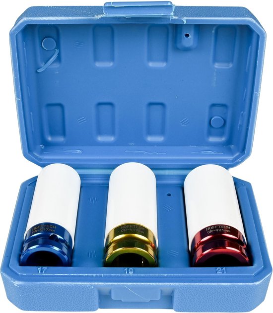 Hofftech Slag-krachtdop set - 17, 19, 21 mm - CrV staal - 3 stuks - kleurgecodeerd