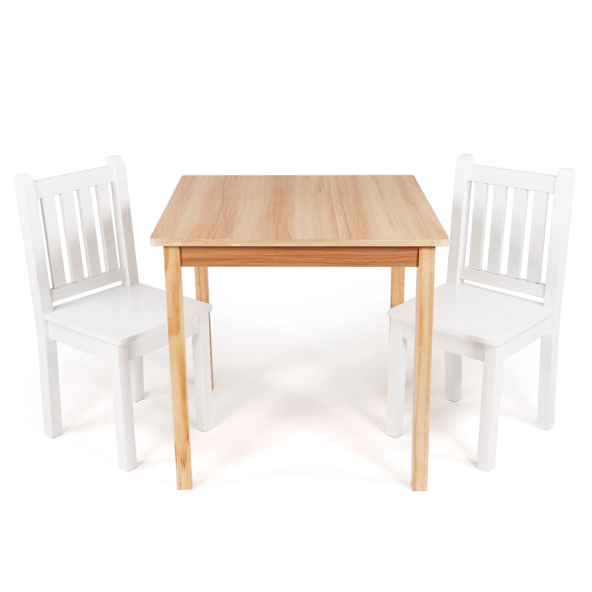 Journey Kinder Houten Tafel + 2 Stoelen Set Vierkant Naturel/Wit