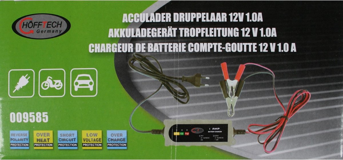 Hofftech Acculader Druppelaar - 12 Volt - 1.0 Ampere